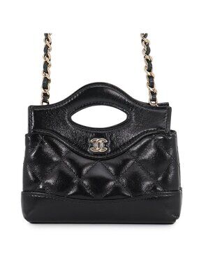 Chanel Chain Shoulder Bag CC Logo Quilted Lambskin Clutch Black